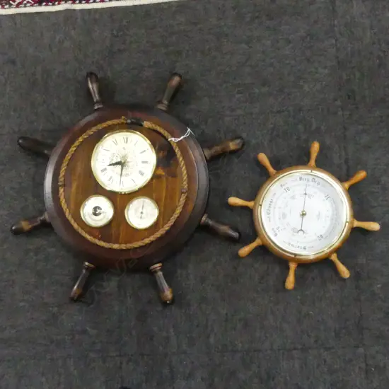 2 SHIPS WHEEL BAROMETERS; 1 w. CLOCK W.560mm