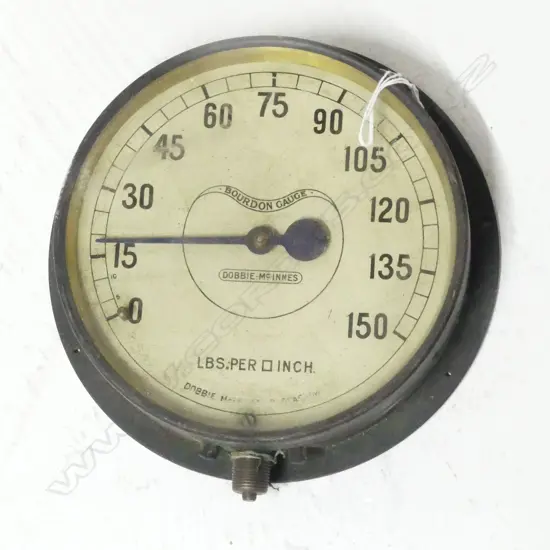 OLD DOBBIE McINNES 'BOURDON GAUGE' DIAL READS UP TO 150 LBS. PER sq INCH Dia.200mm