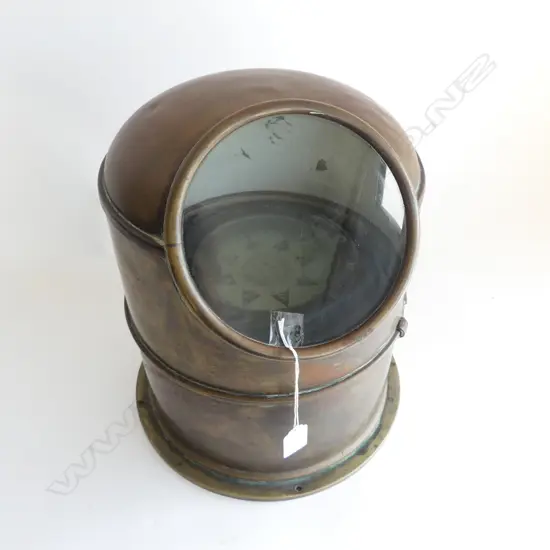 LARGE ANTIQUE COPPER CASED BINNACLE COMPASS FROM TE-WAI-POUNAMU H.250 Dia.310mm