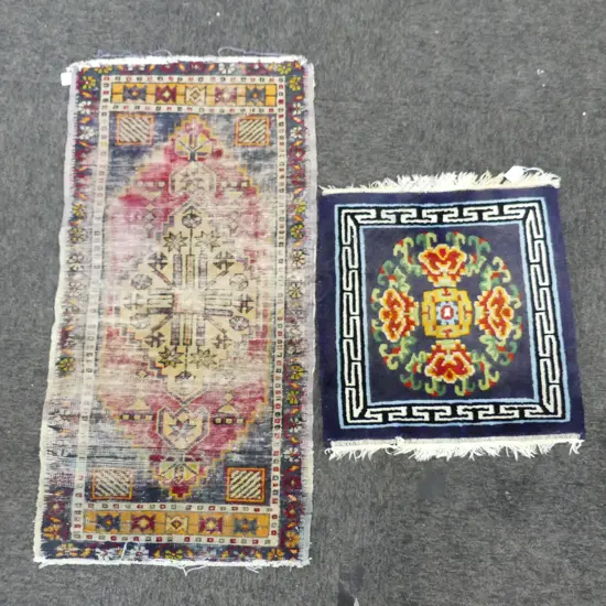 CHINESE SML. RUG & WOOL PILE RUG (WORN) 