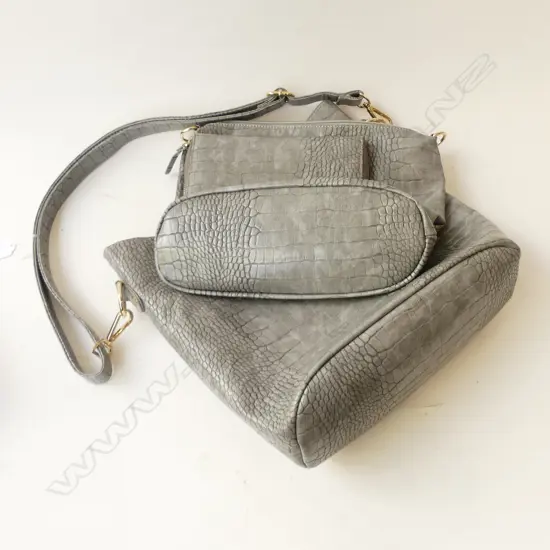 'REDCURRENT' GREY VINYL FAUX CROC HANDBAG, BAG & WALLET