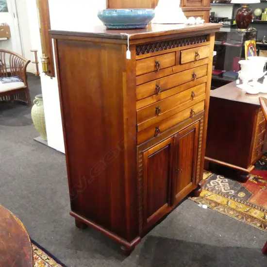 STAINED PINE CABINET 940x540x1265mm 1 foot req. attention