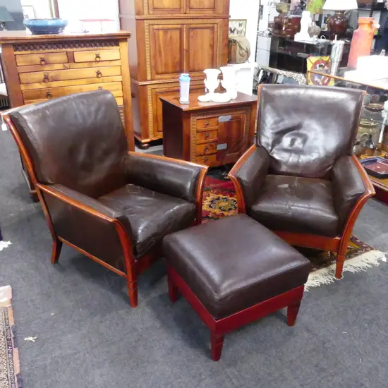 PR ITALIAN 'ELLE SALOTTI' LEATHER CHAIRS & OTTOMAN