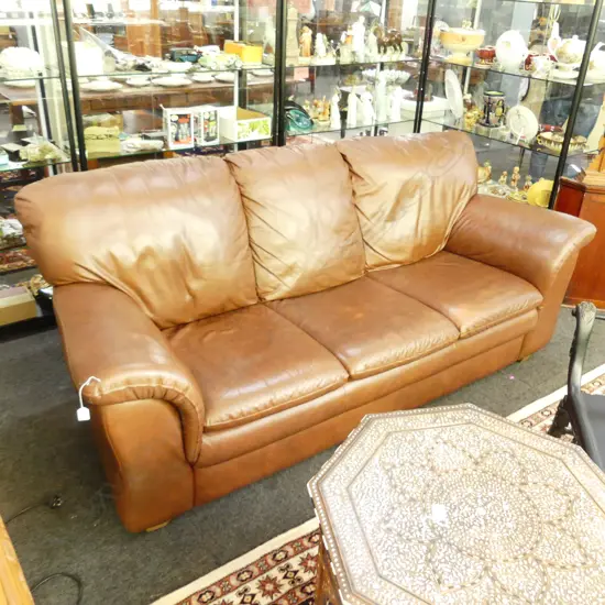 BROWN ITALIAN LEATHER SOFA 2100x800x900mm
