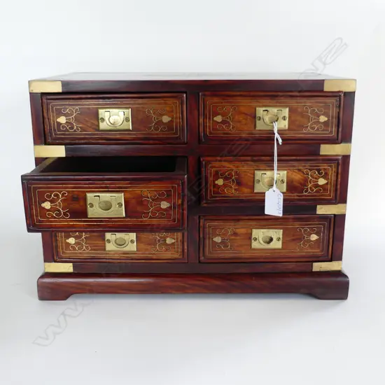 INLAID 6 DRAWER WOODEN CHEST (DRAWERS STUCK) 425x275x295mm