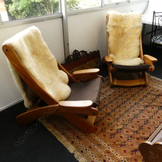 PR FOLDING WOODEN ARMCHAIRS w.SHEEPSKIN