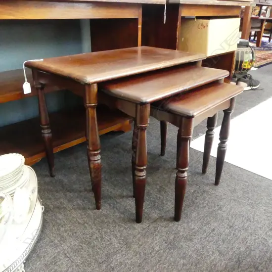 3 MAHOGANY NESTING TABLES W.565mm