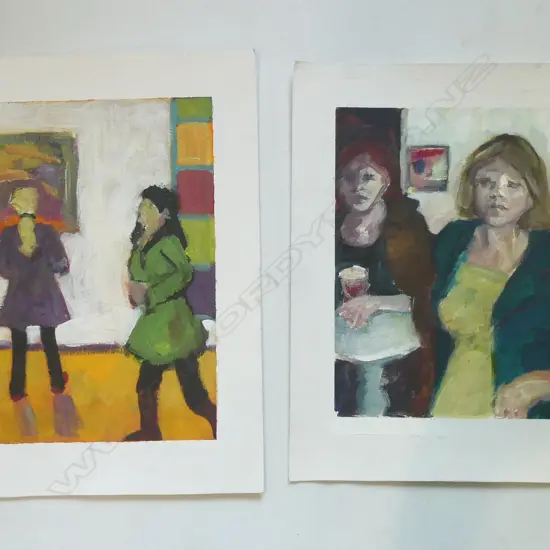 TWO GLENYS CULLIMORE ARCYLICS ‘MISUNDERSTADNING’ ON BOARD & ‘FASCINATION’ ON PAPER UNFRAMED, L.340MM W.305MM