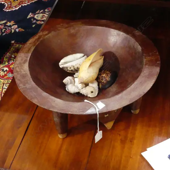 WOODEN KAVA BOWL, 390mm dia + SHELLS