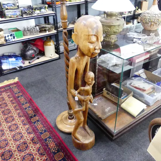TALL CARVED WOODEN FIGURE w. CHILD H.1250mm