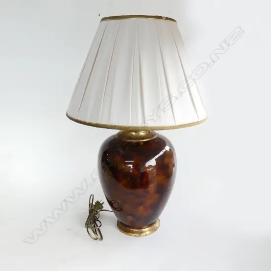 FRENCH faux marble HAND PAINTED CERAMIC LAMP SIGNED 'LE DAUPHIN' with shade total H.730mm