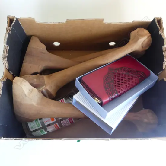 VINTAGE GLASS COCKTAIL SHAKER, 4 CABRIOLE BALL & CLAW LEGS, RED LEATHER WALLET (BOXED)