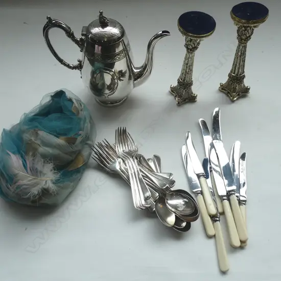 IVORINE CUTLERY, EP TEAPOT, PR CANDLESTICKS, 1950s CHRISTIAN DIOR HAT