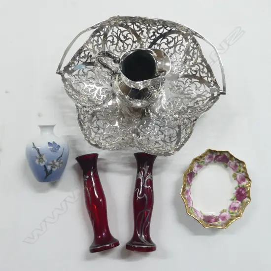 2 PCS EP PR SILVER OVERLAY VASES COPENHAGEN SMALL VASE & CHINA DISH