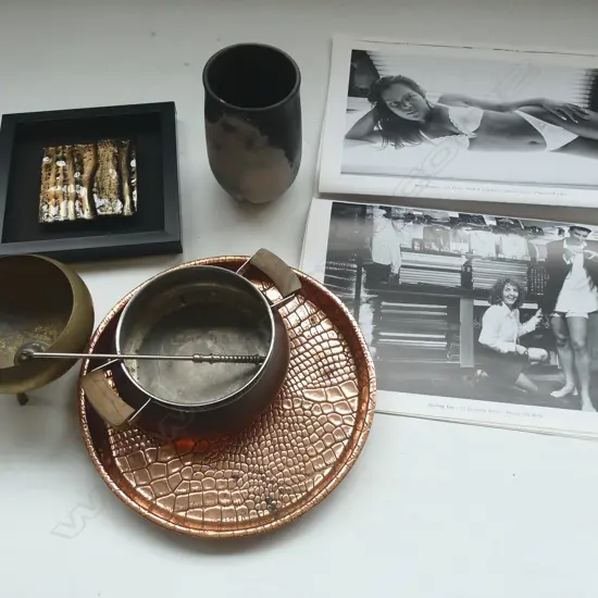 ASST INCL. 'AUCKLAND CITY 1998' PHOTOGRAPHY BOOK, FRAMED TILE, 3 PCES COPPER & RAKU FIRED VASE H.170mm, etc 