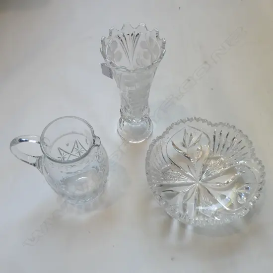 HEAVY VINTAGE CRYSTAL SALAD BOWL, VASE, & WATER JUG (GROUND PONTIL), D.240MM H.265MM