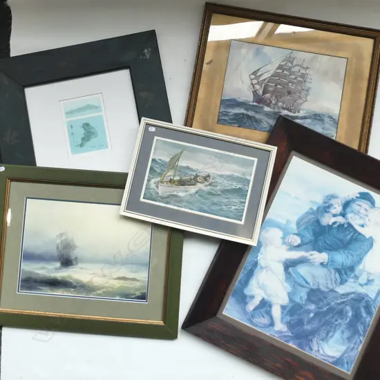 5 FRAMED MARITIME WORKS, 4 PRINTS & 1 ORIGINAL; LARGEST 650x530mm