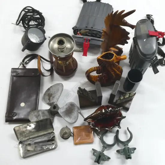 ASST. ITEMS INCL. 2 OXY-SRO OXYGEL SELF RESCUERS, NATICAL LAMP, SEAHORSES ETC