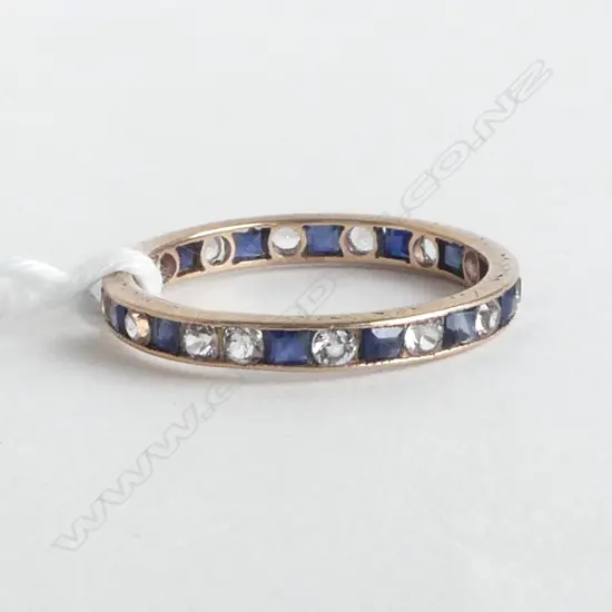 GOLD ETERNITY BAND RING WITH WHITE & BLUE SAPPHIRES testing 10 to 14ct. 1.55gms SIZE P