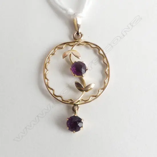 EDWARDIAN 9ct GILDED ROSE GOLD & 2 AMETHYST PENDANT
