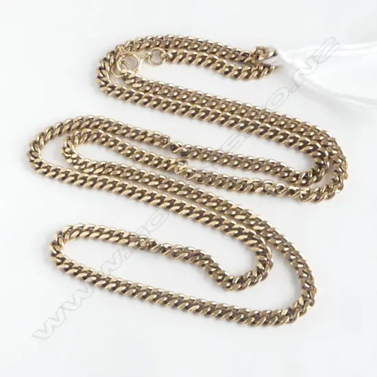 9ct YELLOW GOLD FLATTENED CURB LINK NECK CHAIN L.490mm. 11.4gms