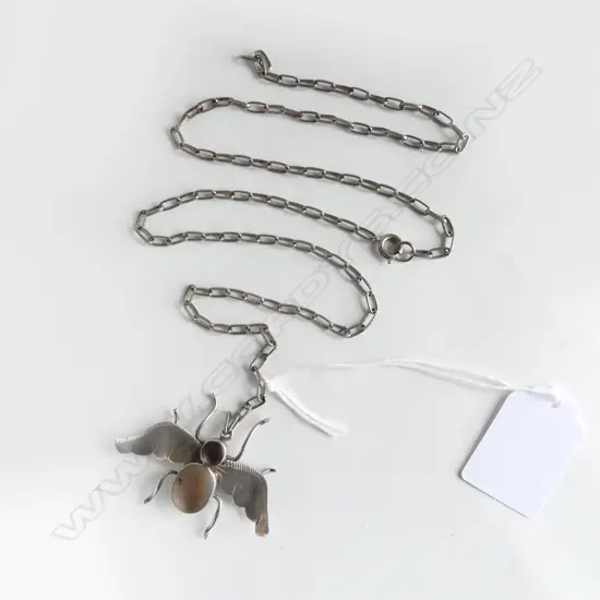 SILVER & MOP BEETLE PENDANT on chain some links not soldered