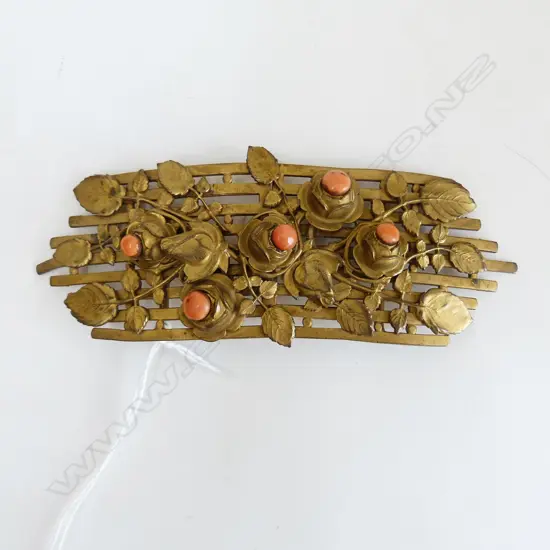 GILDED METAL BELT BUCKLE WITH CORAL 55x130mm