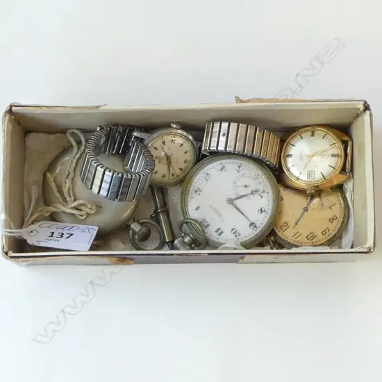 FIVE VINTAGE WATCHES: 3 POCKET WATCHES + 2 POCKET + watch keys