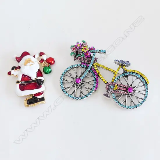 2 BROOCHES; LG BICYCLE & SANTA CLAUSE, BOTH NEW