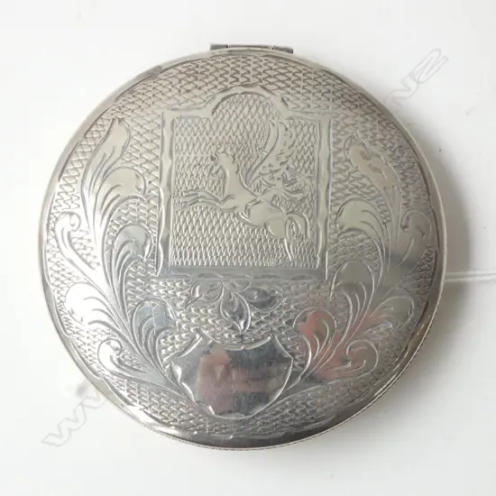 CONTINENTAL .833 STG SILVER PEGASUS ENGRAVED POWDER COMPACT, D.75MM