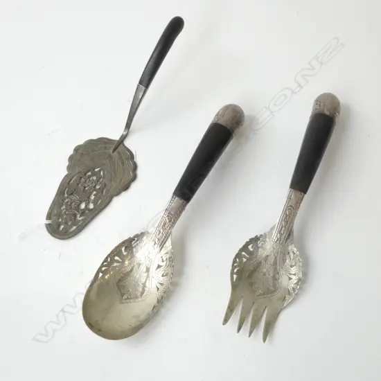 3 PCES MALAYSIAN KELANTAN SILVER; PR SALAD SERVERS + CAKE SLICE