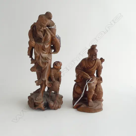 2 CHINESE  WOOD CARVED FIGURES H260 & 180MM