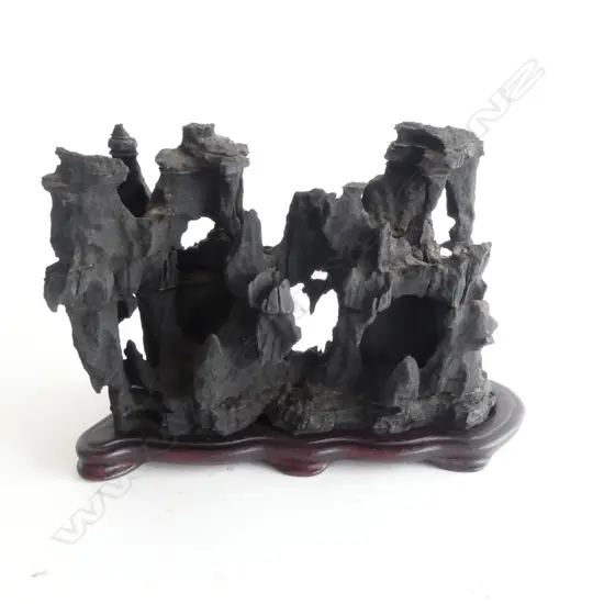 NATURAL WEATHERED SCHOLARS ROCK in stand ex. Gobi desert. Pierced grotto type. W.170mm