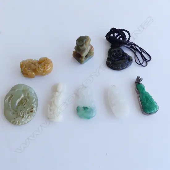8 small ORIENTAL JADE PENDANTS & HANDLING PIECES