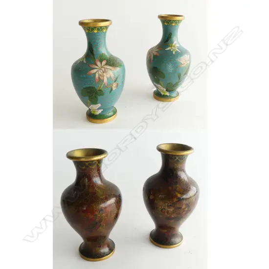 2 PRS CHINESE CLOISONNE VASES H130MM & 150MM