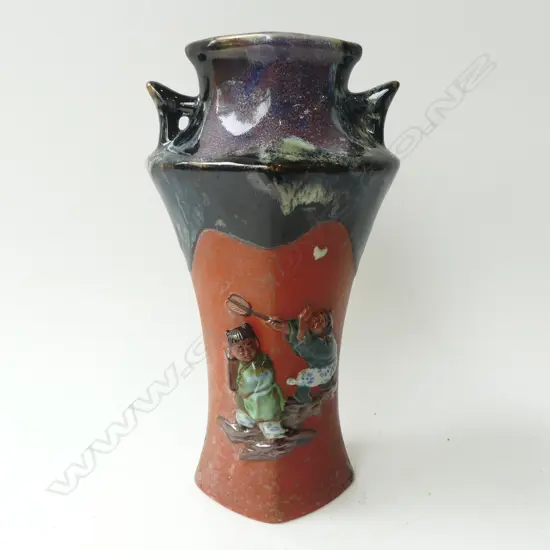 SUMIDA GAWA JAPANESE early 20thC vase. Children in relief 1 chasing a butterfly. Glazed top. H.245mm