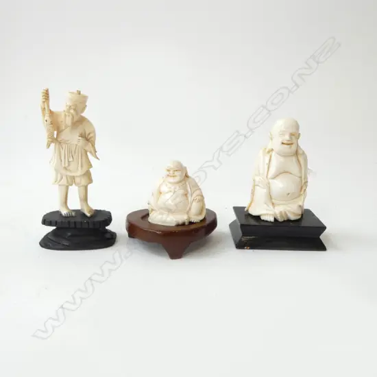 2 IVORY BUDDHA H80MM TALLEST ON STAND & IVORY FISHERMAN H90MM NO HAT