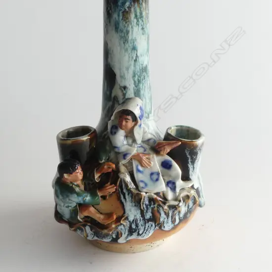 SUMIDA GAWA VASE; 2 figures, boy & mother, H.200mm