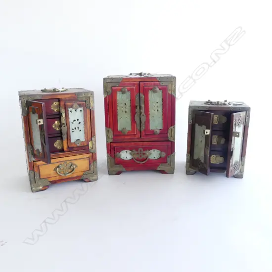 3 CHINESE  JADE INLAID  JEWELLERY BOXES