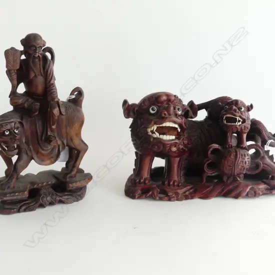 2 CHINESE WOOD CARVED ANIMAL FIGURES H140 & 180MM