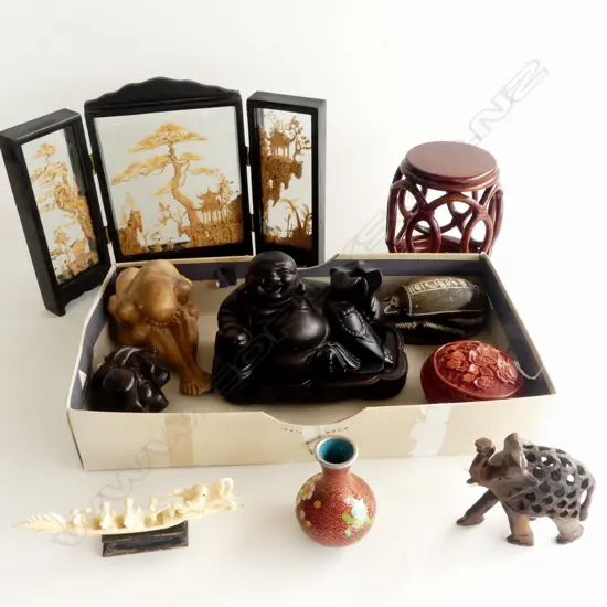 10 SMALL ORIENTAL PCS CORK SCREEN H210 WOOD DRUM STAND H130 SCARAB BEATLE  HOTEI ETC