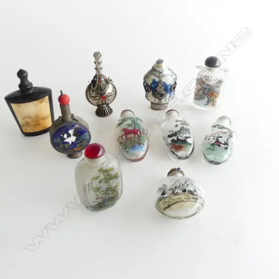 COLLECTION OF 10 SNUFF BOTTLES INTERNAL PAINTING ETC