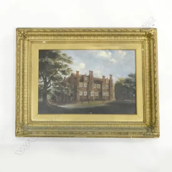 ARTIST UNKNOWN, ENGLISH HOUSE w. MOAT, OIL ON CANVAS, 1881 290x445mm