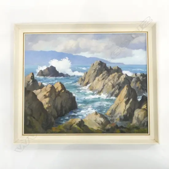 C.T. LAUGESEN, SEASCAPE LYALL BAY, OIL ON BOARD, 390x480mm