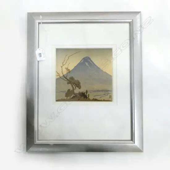 HILDA WISEMAN (1892-1984), EVENING MT EGMONT, LINOCUT, 165x155mm