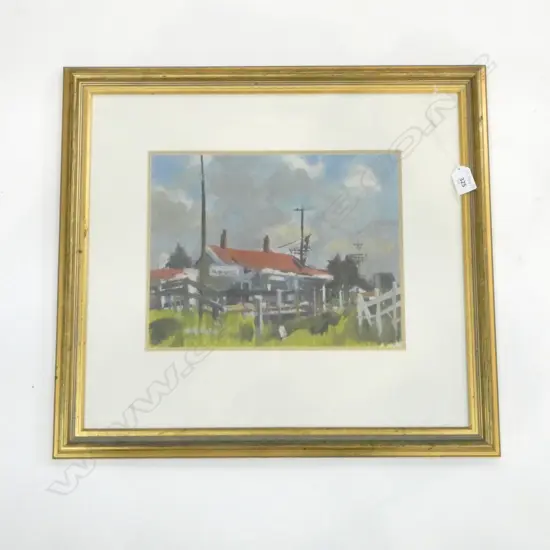 PETER MARDON (b. NZ 1937), RED ROOF TRAIN STATION, OIL ON BOARD, 240x310mm