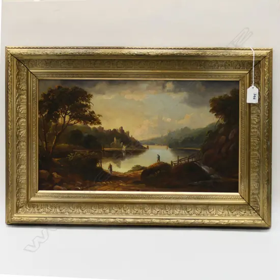 HENRY WILLIAMS (1807-1886), OIL ON CANVAS, LAKE SCENE IN CARMARTHENSHIRE, 240x440mm