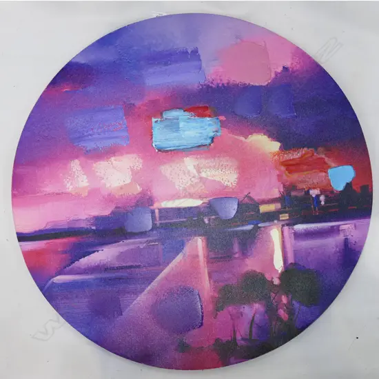 PURPLE CANVAS MIXED MEDIA ARTWORK 700mm dia