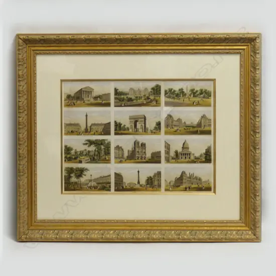 12 BAXTER STYLE PRINTS (PARISIAN BUILDINGS) IN GOLD FRAME 325x450mm