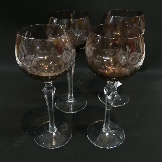 4 ETCHED CRYSTAL HOCK GLASSES H.180mm